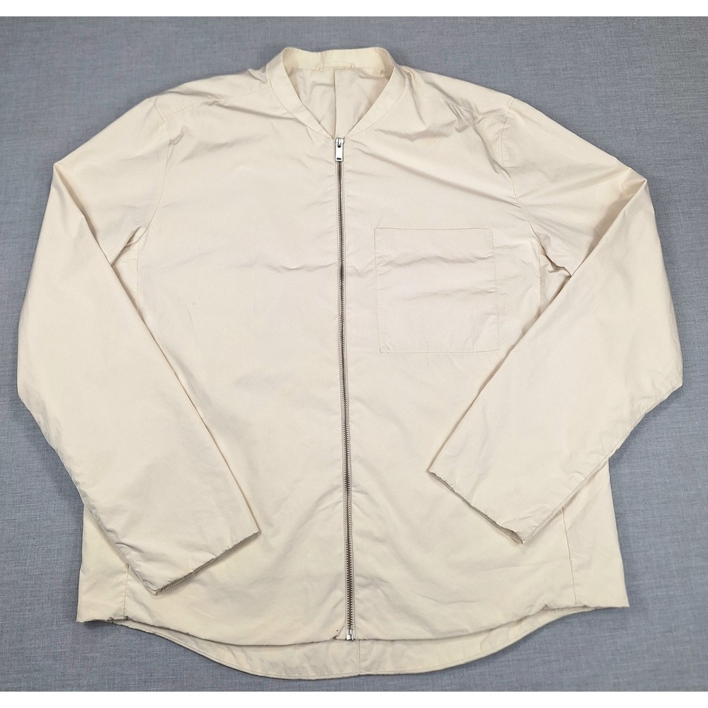 COS Mens XL Off White Minimalist Collarless Full Zip Jacket Curved Hem Cream